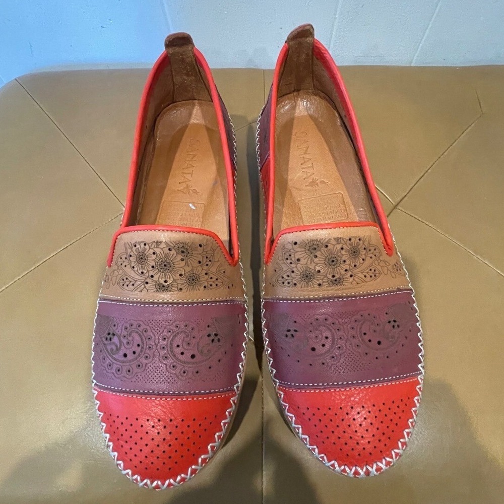 Sanata Leather Boho Slip On Loafers Comfort Shoes Colorful Womens Size 40 US 9
